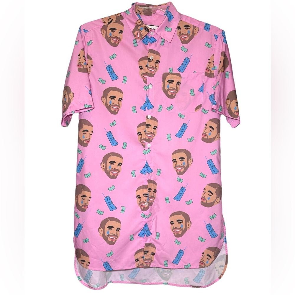 Cool Shit Drake Kanye West Inspired Shirt Button Down Graphic Funny Pink XL